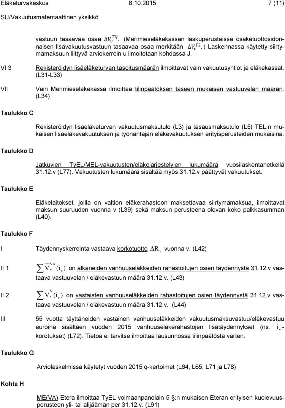 (L31-L33) Vain Merimieseläkekassa ilmoittaa tilinpäätöksen taseen mukaisen vastuuvelan määrän.