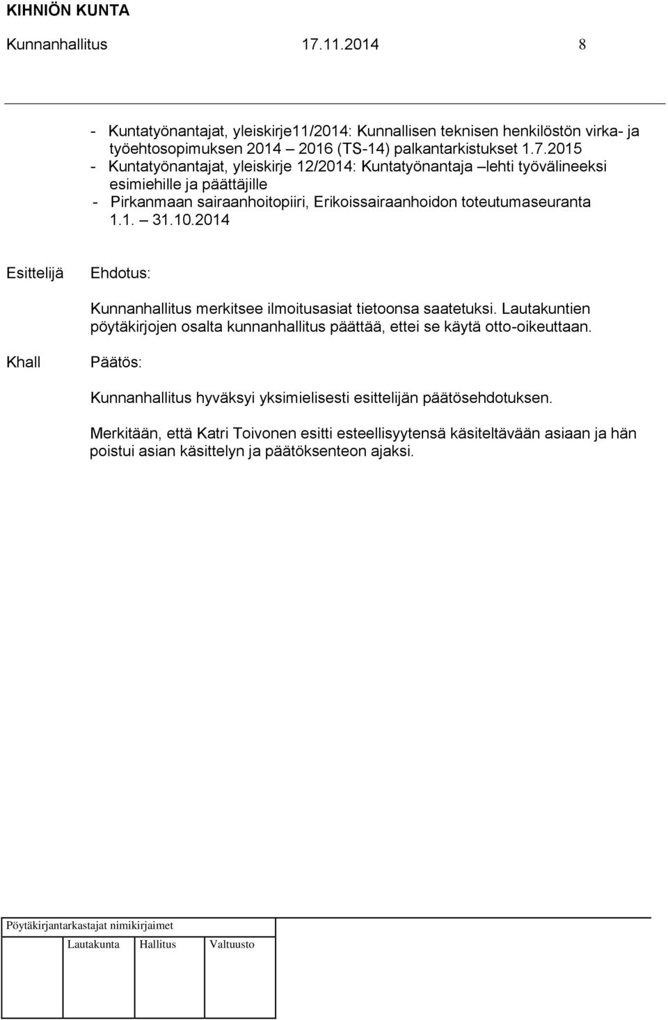 2015 - Kuntatyönantajat, yleiskirje 12/2014: Kuntatyönantaja lehti työvälineeksi esimiehille ja päättäjille - Pirkanmaan sairaanhoitopiiri, Erikoissairaanhoidon