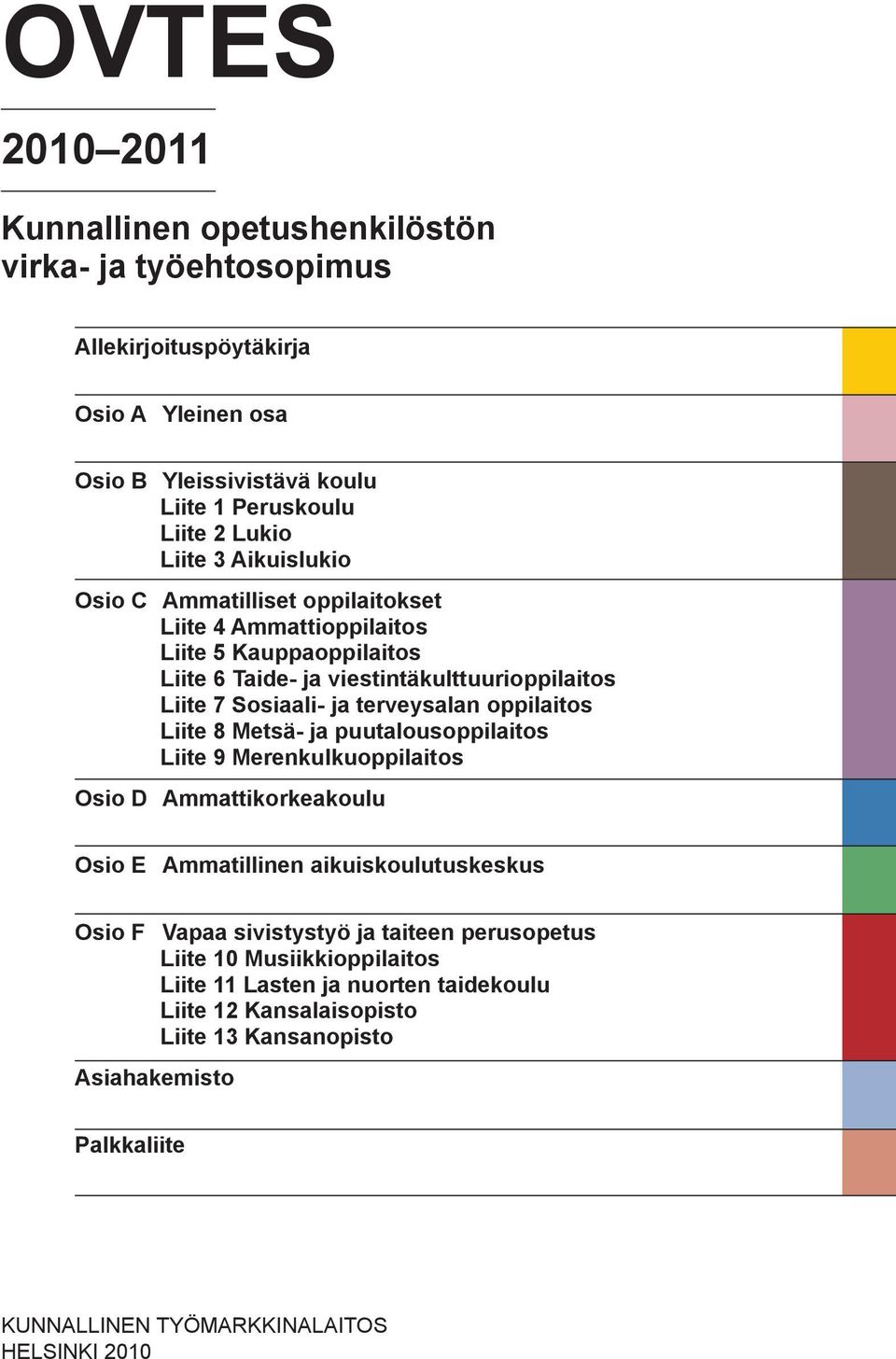 oppilaitos Liite 8 Metsä- ja puutalousoppilaitos Liite 9 Merenkulkuoppilaitos Osio D Ammattikorkeakoulu Osio E Ammatillinen aikuiskoulutuskeskus Osio F Vapaa sivistystyö ja taiteen