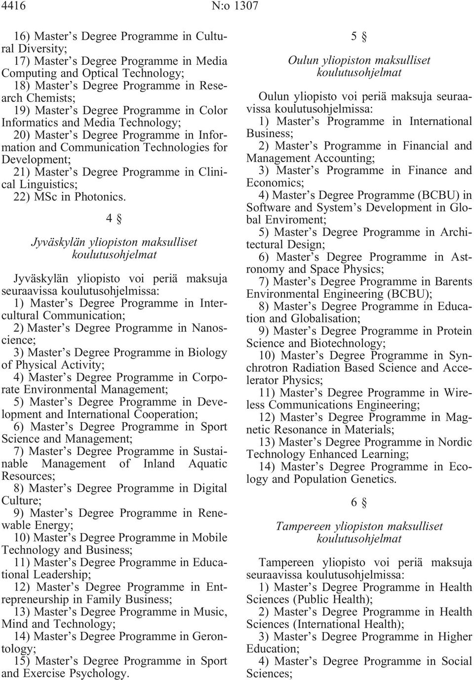 Clinical Linguistics; 22) MSc in Photonics.