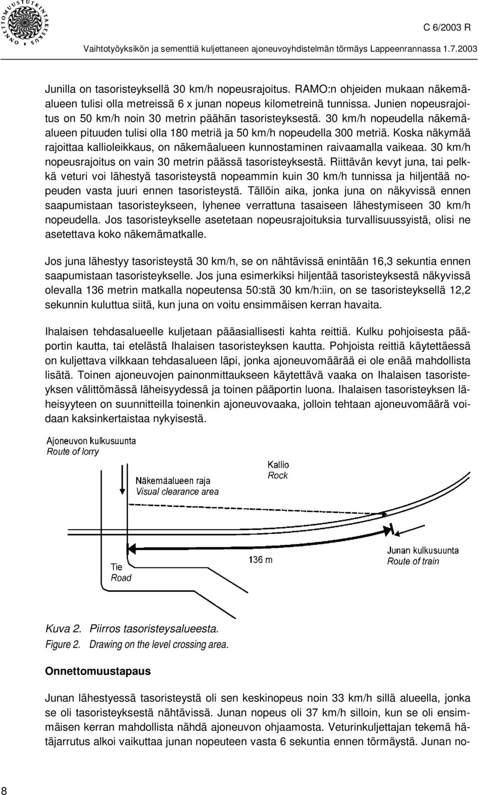 Koska näkymää rajoittaa kallioleikkaus, on näkemäalueen kunnostaminen raivaamalla vaikeaa. 30 km/h nopeusrajoitus on vain 30 metrin päässä tasoristeyksestä.