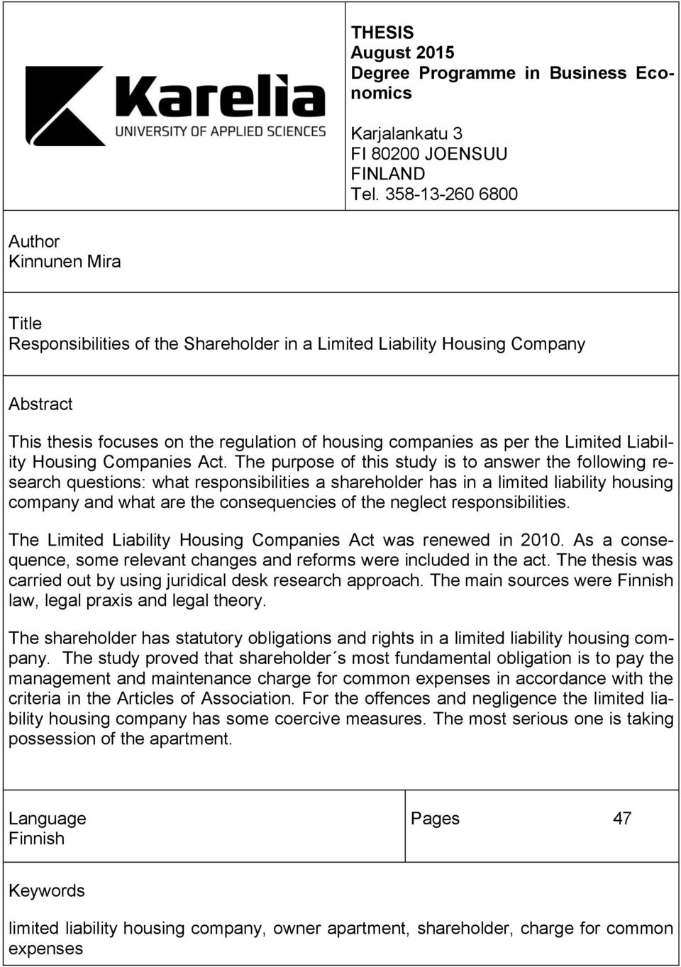 Limited Liability Housing Companies Act.