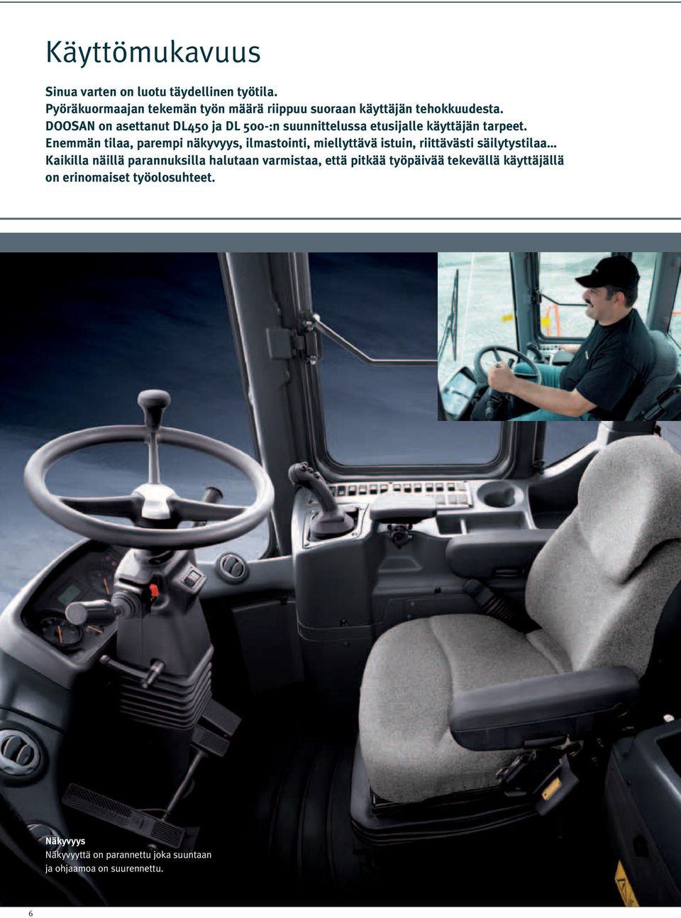 DOOSAN on asettanut DL450 ja DL 500-:n suunnittelussa etusijalle käyttäjän tarpeet.