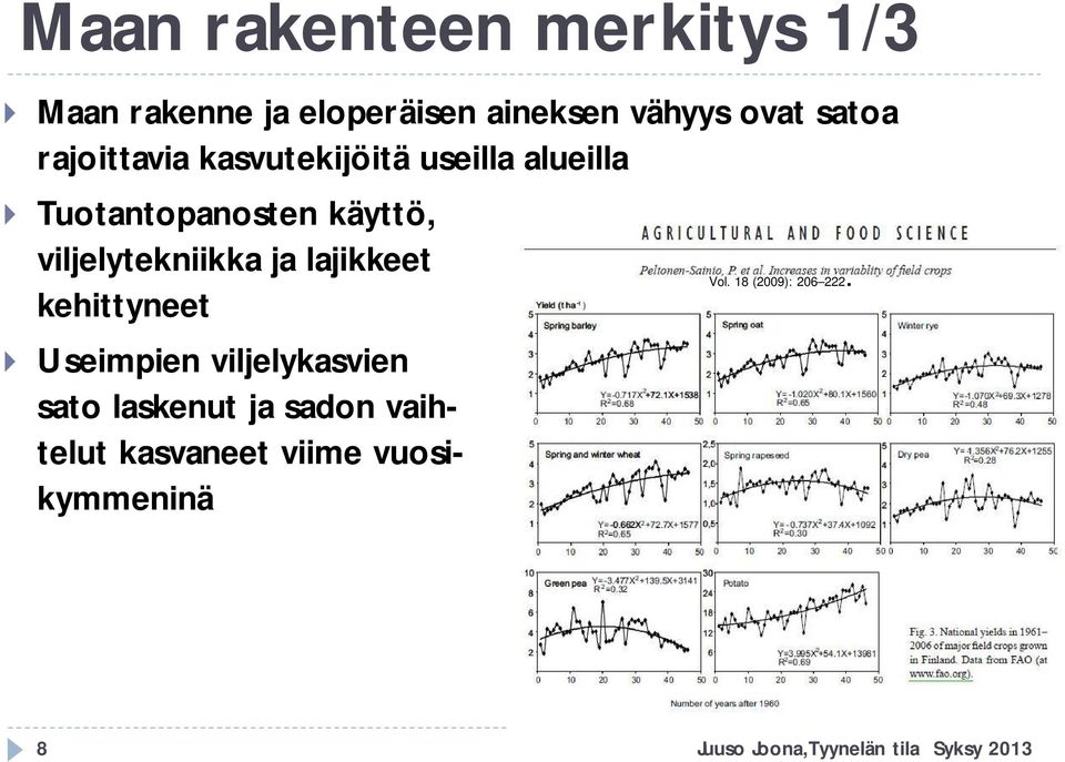 viljelytekniikka ja lajikkeet kehittyneet Useimpien viljelykasvien sato laskenut ja