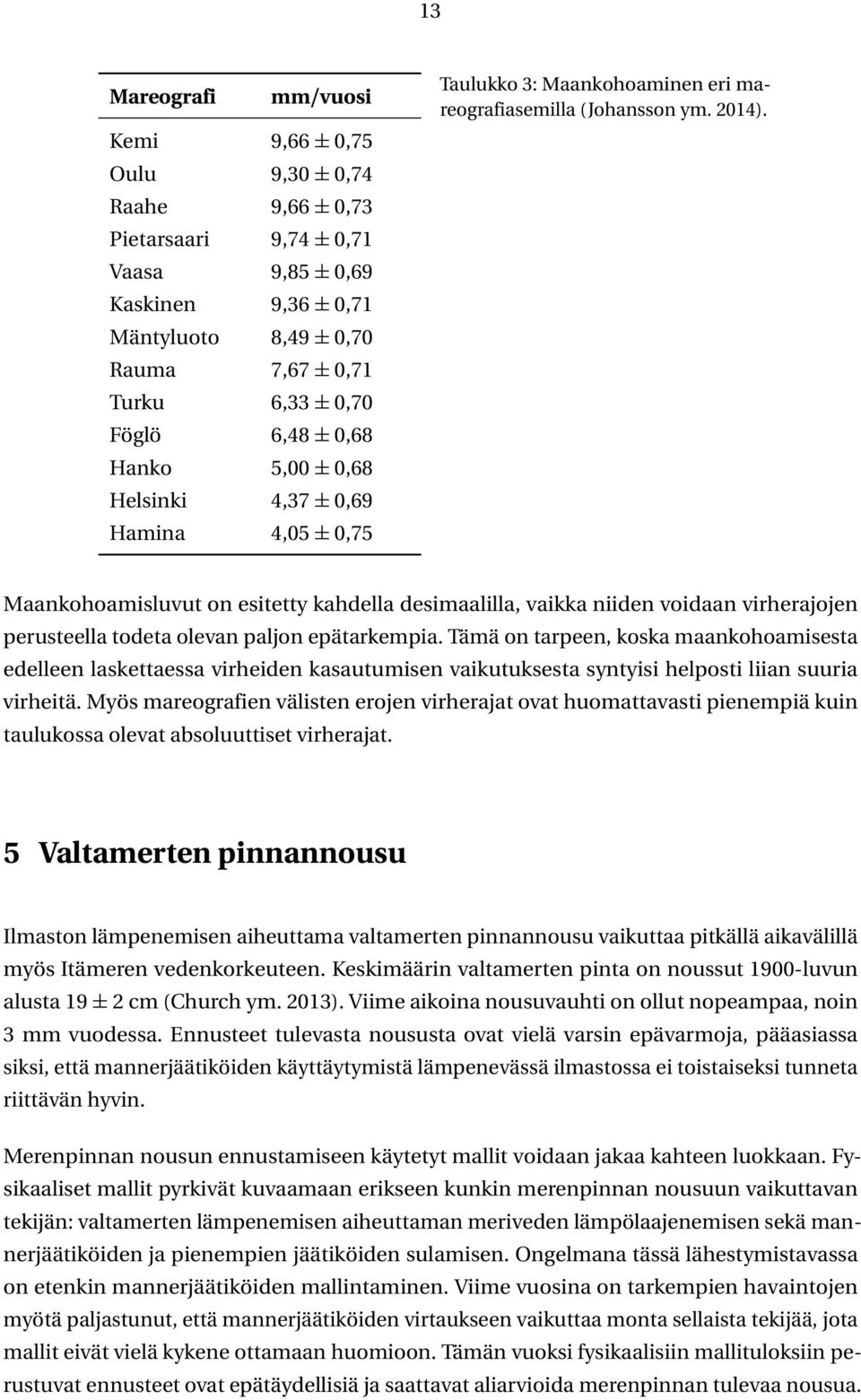 Maankohoamisluvut on esitetty kahdella desimaalilla, vaikka niiden voidaan virherajojen perusteella todeta olevan paljon epätarkempia.