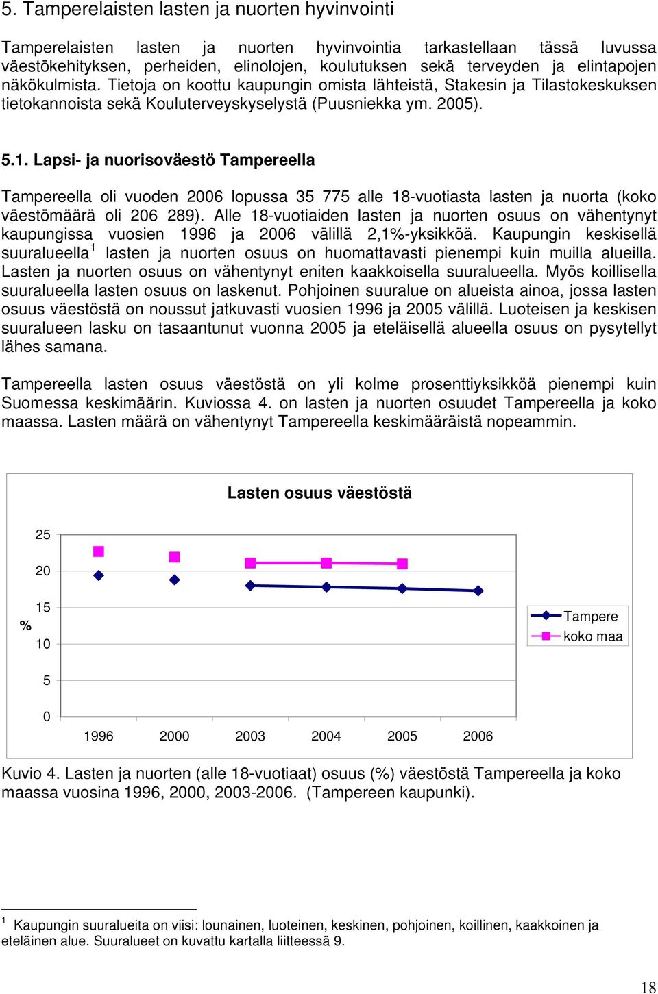 Lapsi- ja nuorisoväestö Tampereella Tampereella oli vuoden 2006 lopussa 35 775 alle 18-vuotiasta lasten ja nuorta (koko väestömäärä oli 206 289).