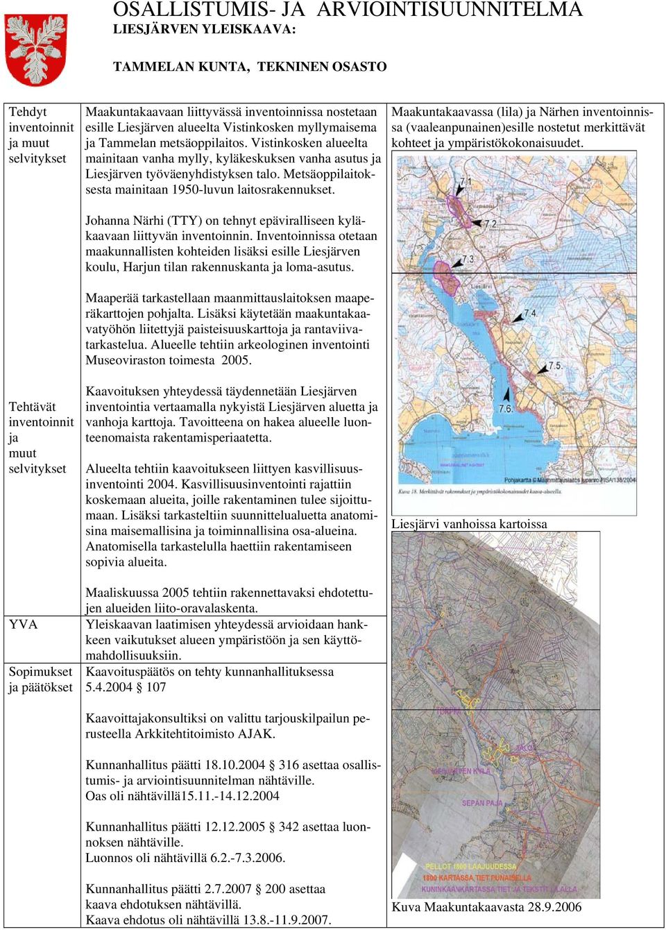 Metsäoppilaitoksesta mainitaan 1950-luvun laitosrakennukset. Maakuntakaavassa (lila) ja Närhen inventoinnissa (vaaleanpunainen)esille nostetut merkittävät kohteet ja ympäristökokonaisuudet.