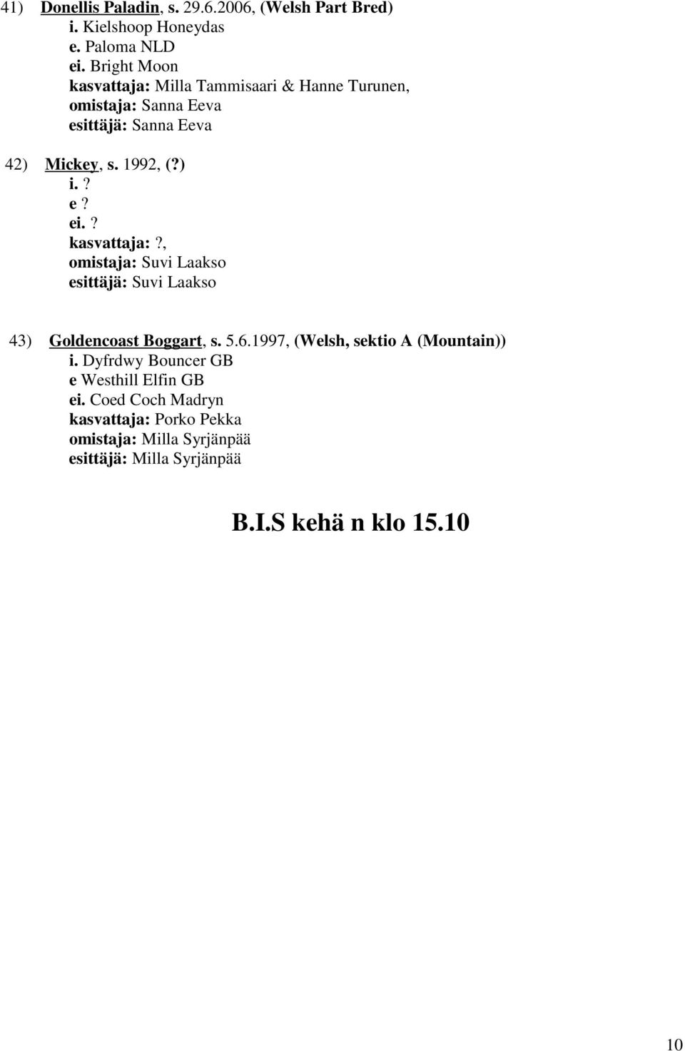 ? e? kasvattaja:?, omistaja: Suvi Laakso esittäjä: Suvi Laakso 43) Goldencoast Boggart, s. 5.6.