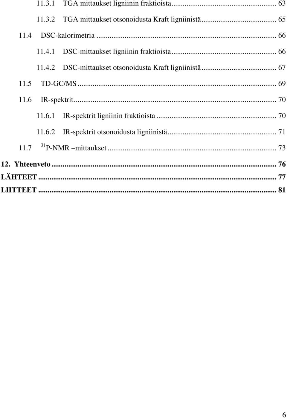 .. 67 11.5 TD-GC/MS... 69 11.6 IR-spektrit... 70 11.6.1 IR-spektrit ligniinin fraktioista... 70 11.6.2 IR-spektrit otsonoidusta ligniinistä.