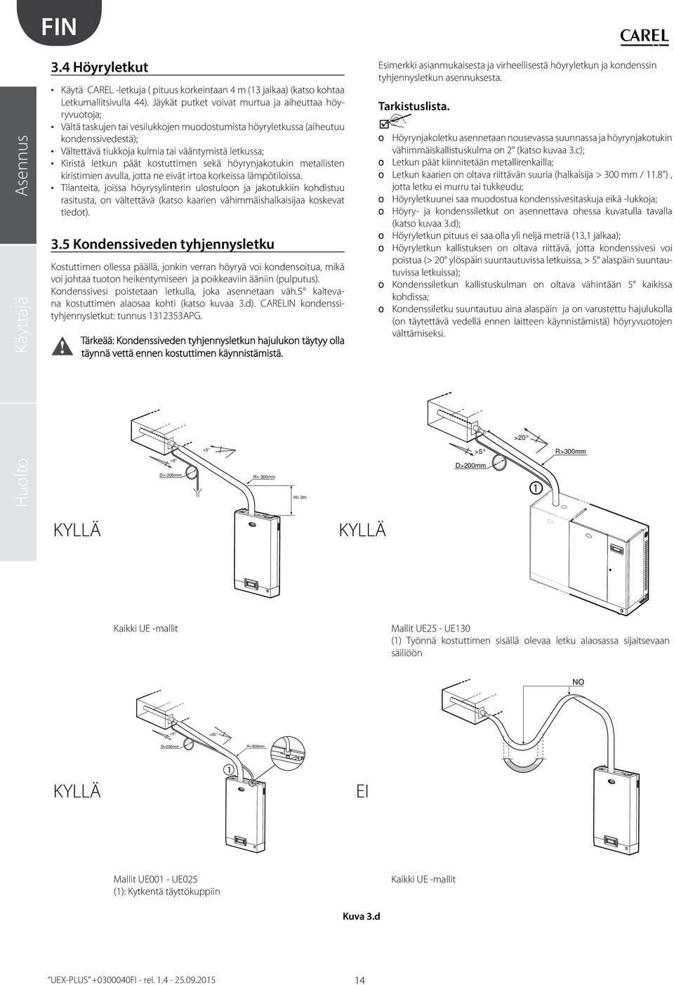 Kiristä letkun päät kostuttimen sekä höyrynjakotukin metallisten kiristimien avulla, jotta ne eivät irtoa korkeissa lämpötiloissa.