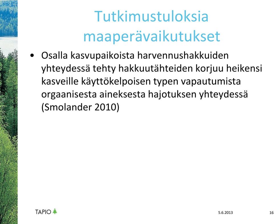 heikensi kasveille käyttökelpoisen typen vapautumista
