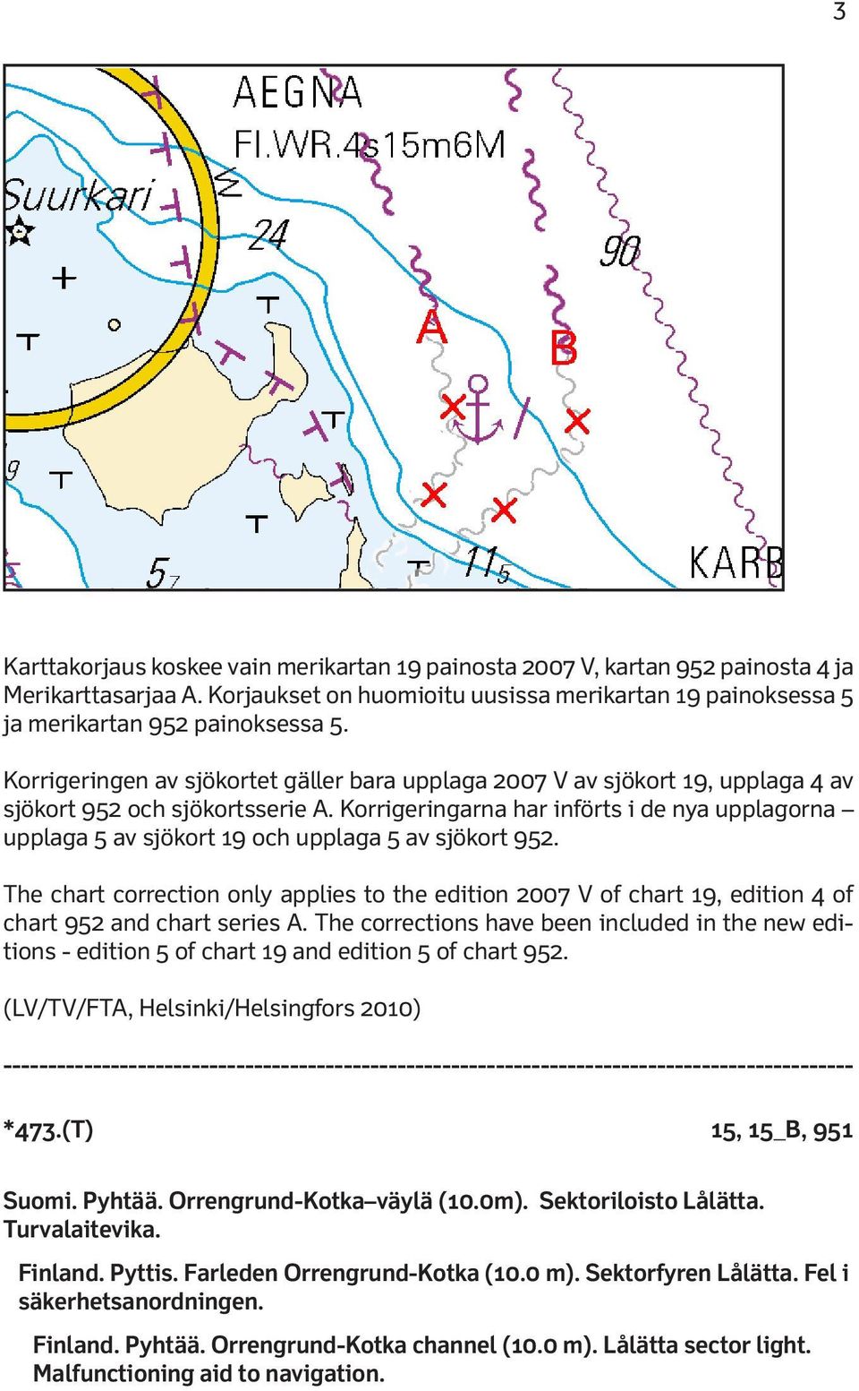 Korrigeringarna har införts i de nya upplagorna upplaga 5 av sjökort 19 och upplaga 5 av sjökort 952.