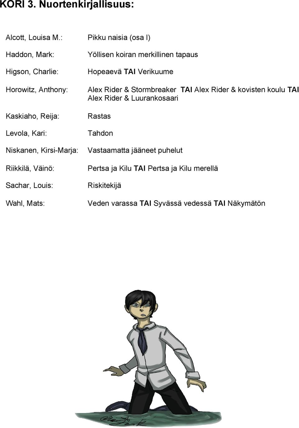 Anthony: Alex Rider & Stormbreaker TAI Alex Rider & kovisten koulu TAI Alex Rider & Luurankosaari Kaskiaho, Reija: Rastas