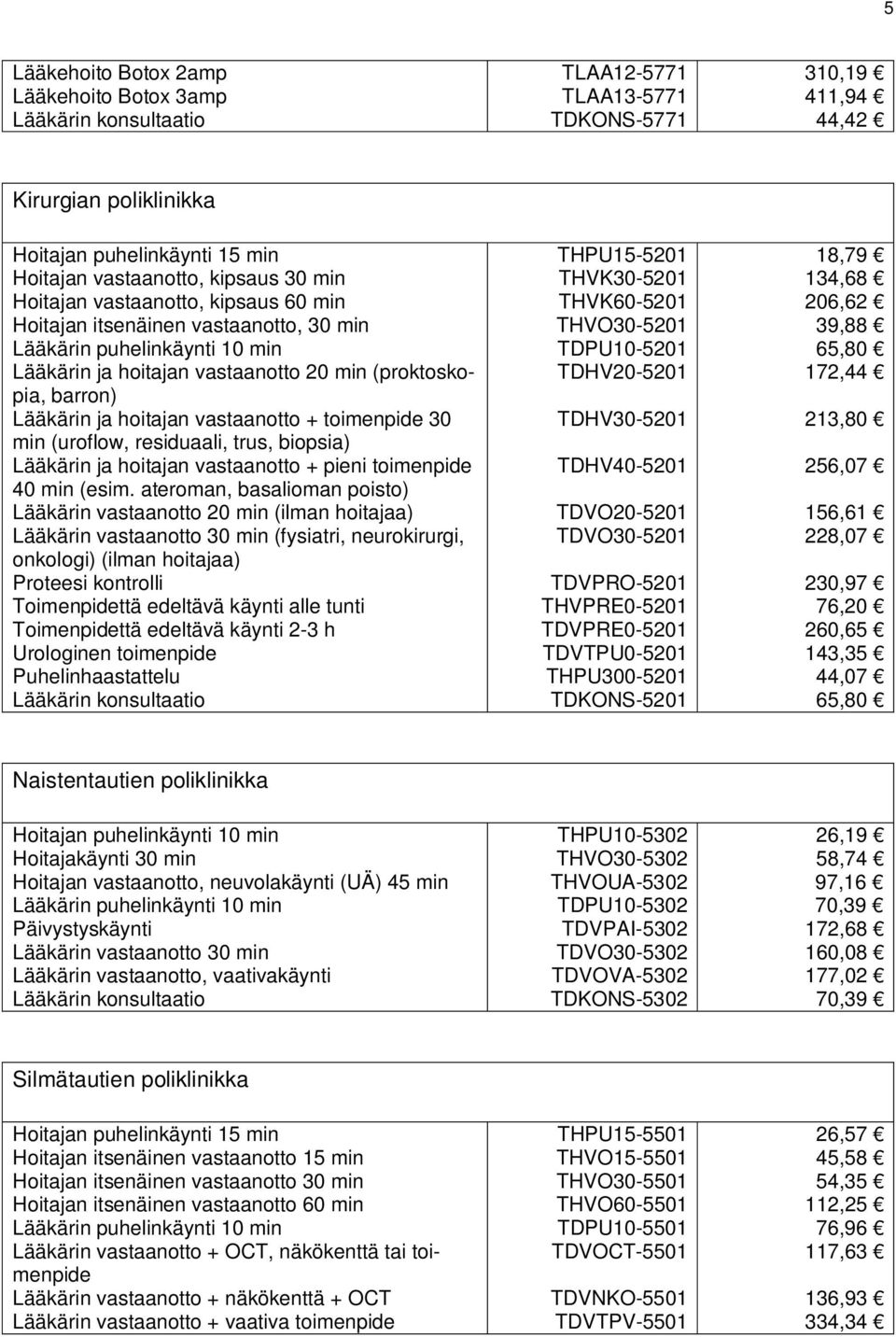 hoitajan vastaanotto + toimenpide 30 min (uroflow, residuaali, trus, biopsia) Lääkärin ja hoitajan vastaanotto + pieni toimenpide 40 min (esim.