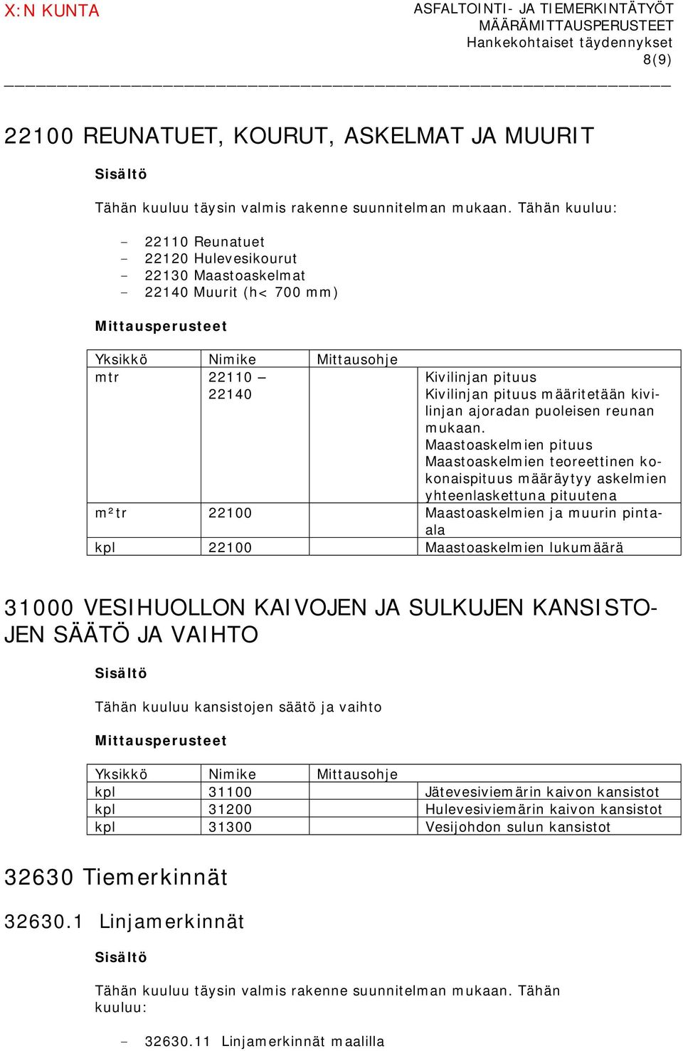 Maastoaskelmien pituus Maastoaskelmien teoreettinen kokonaispituus määräytyy askelmien yhteenlaskettuna pituutena m²tr 22100 Maastoaskelmien ja muurin pintaala kpl 22100 Maastoaskelmien lukumäärä