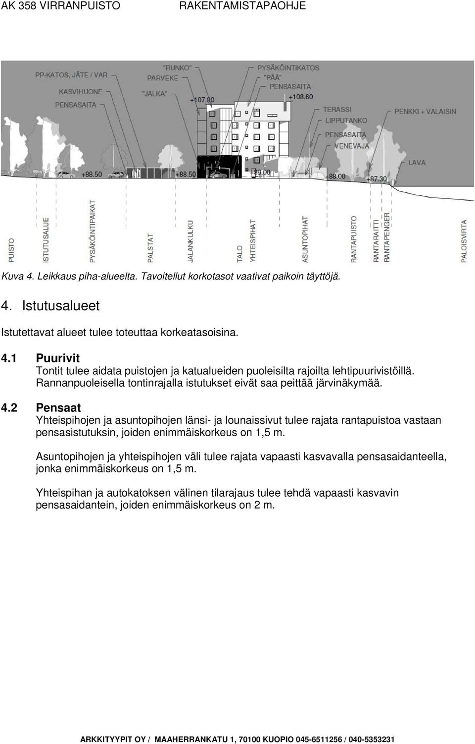 2 Pensaat Yhteispihojen ja asuntopihojen länsi- ja lounaissivut tulee rajata rantapuistoa vastaan pensasistutuksin, joiden enimmäiskorkeus on 1,5 m.