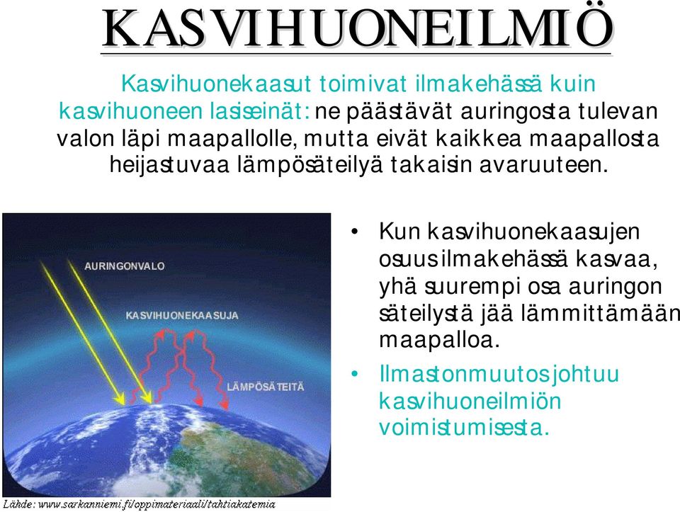 lämpösäteilyä takaisin avaruuteen.