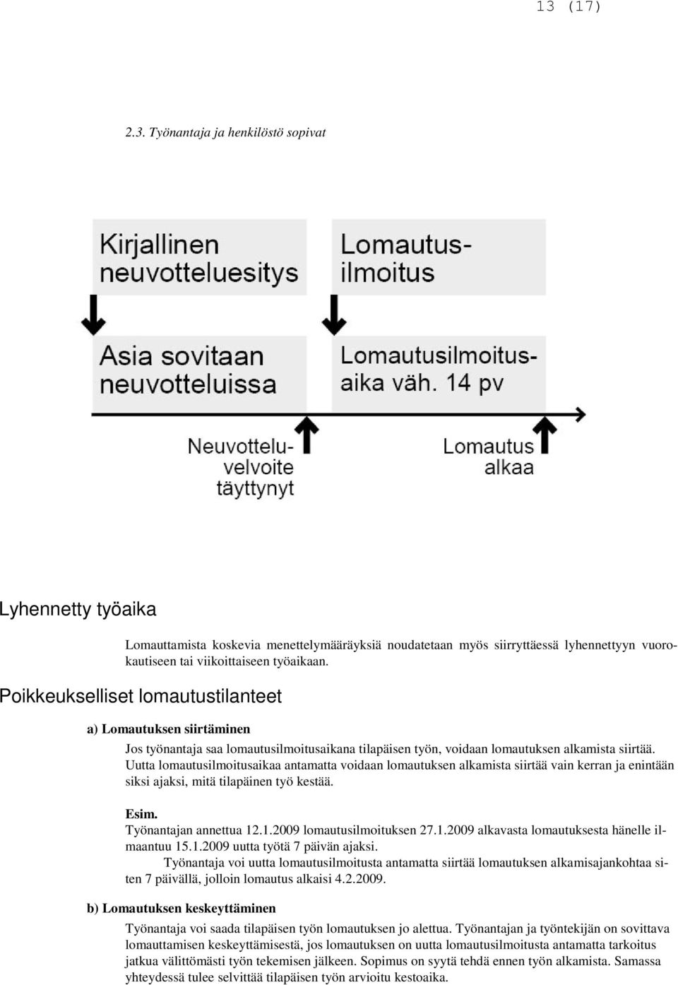 Uutta lomautusilmoitusaikaa antamatta voidaan lomautuksen alkamista siirtää vain kerran ja enintään siksi ajaksi, mitä tilapäinen työ kestää. Esim. Työnantajan annettua 12.1.2009 lomautusilmoituksen 27.
