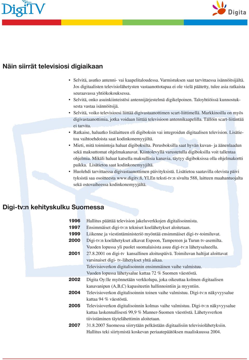 Taloyhtiöissä kunnostuksesta vastaa isännöitsijä. Selvitä, voiko televisioosi liittää digivastaanottimen scart-liittimellä.