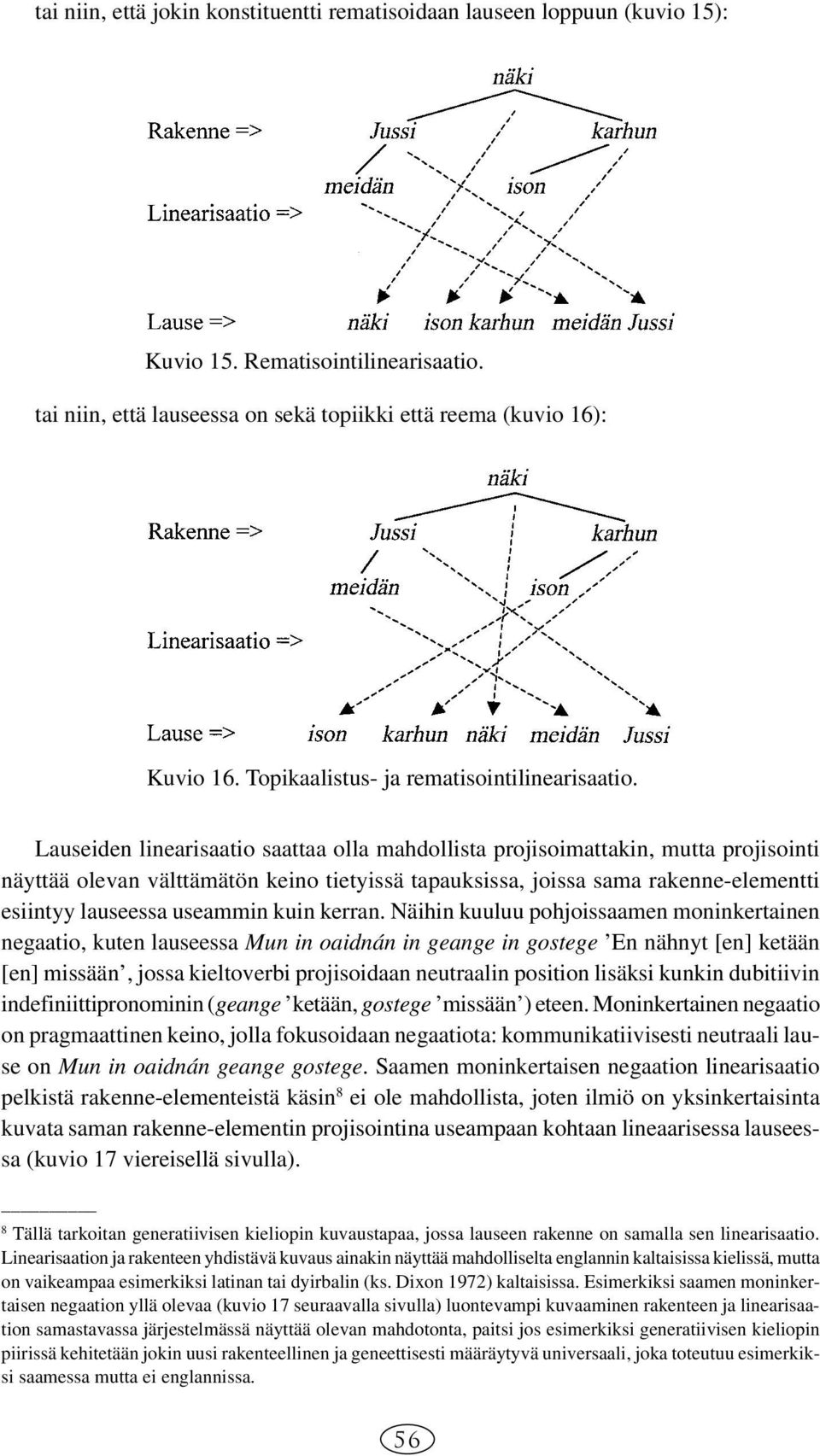 Lauseiden linearisaatio saattaa olla mahdollista projisoimattakin, mutta projisointi näyttää olevan välttämätön keino tietyissä tapauksissa, joissa sama rakenne-elementti esiintyy lauseessa useammin