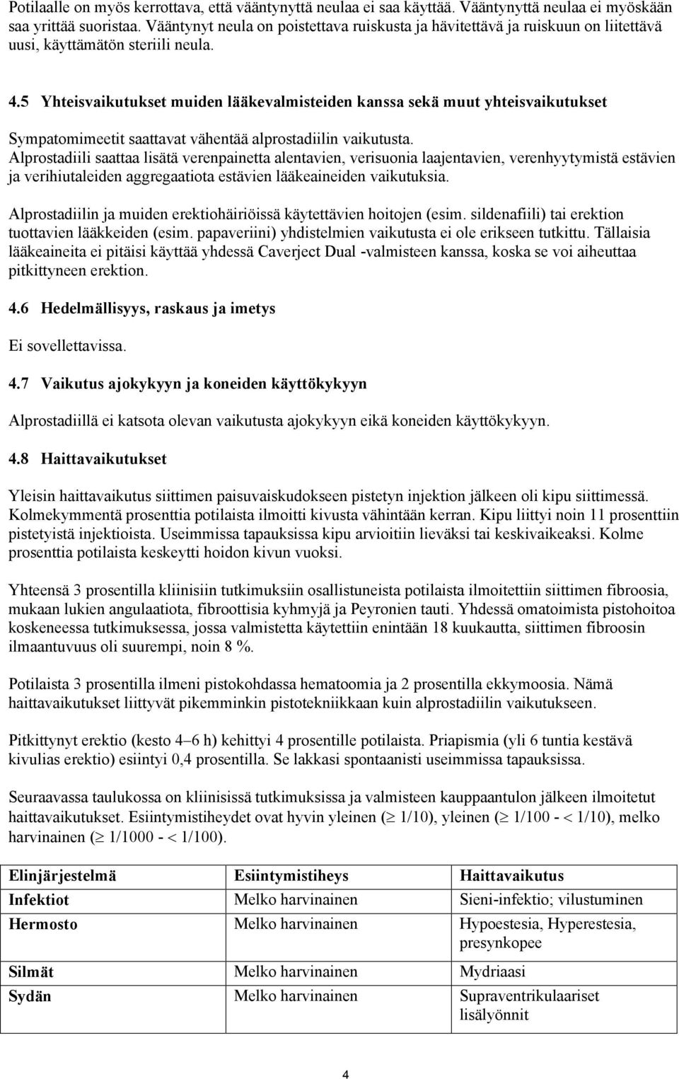 5 Yhteisvaikutukset muiden lääkevalmisteiden kanssa sekä muut yhteisvaikutukset Sympatomimeetit saattavat vähentää alprostadiilin vaikutusta.