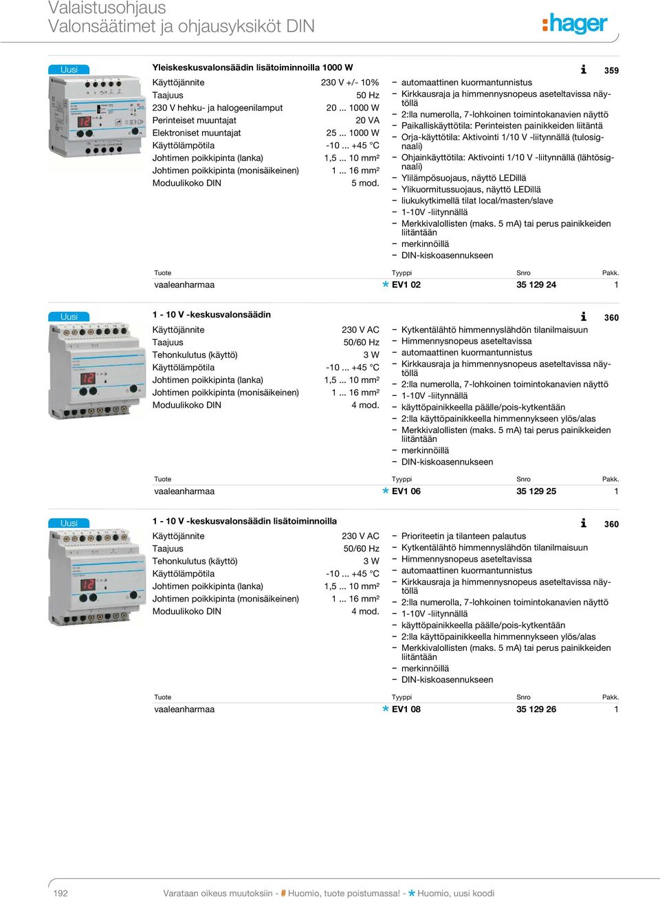 .. 1000 W 2:lla numerolla, 7-lohkoinen toimintokanavien näyttö Perinteiset muuntajat 20 VA Paikalliskäyttötila: Perinteisten painikkeiden liitäntä Elektroniset muuntajat 25.