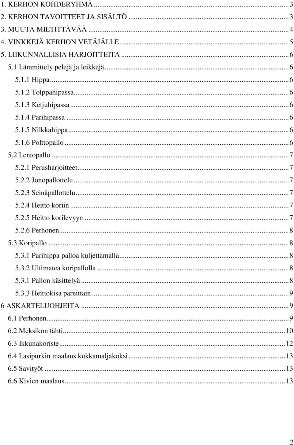 .. 7 5.2.4 Heitto koriin... 7 5.2.5 Heitto korilevyyn... 7 5.2.6 Perhonen... 8 5.3 Koripallo... 8 5.3.1 Parihippa palloa kuljettamalla... 8 5.3.2 Ultimatea koripallolla... 8 5.3.1 Pallon käsittelyä.