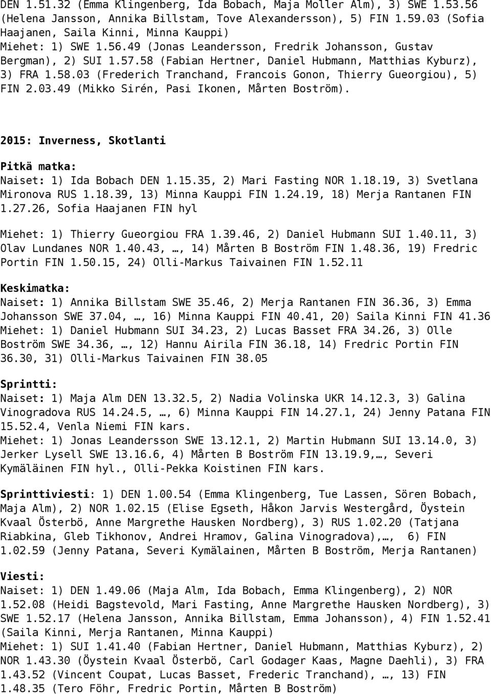 58 (Fabian Hertner, Daniel Hubmann, Matthias Kyburz), 3) FRA 1.58.03 (Frederich Tranchand, Francois Gonon, Thierry Gueorgiou), 5) FIN 2.03.49 (Mikko Sirén, Pasi Ikonen, Mårten Boström).