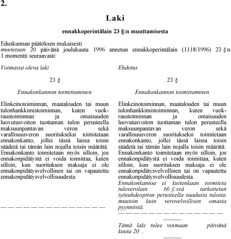 maksuunpantavan veron sekä varallisuusveron suoritukseksi toimitetaan ennakonkanto, jollei tässä laissa toisin säädetä tai tämän lain nojalla toisin määrätä.