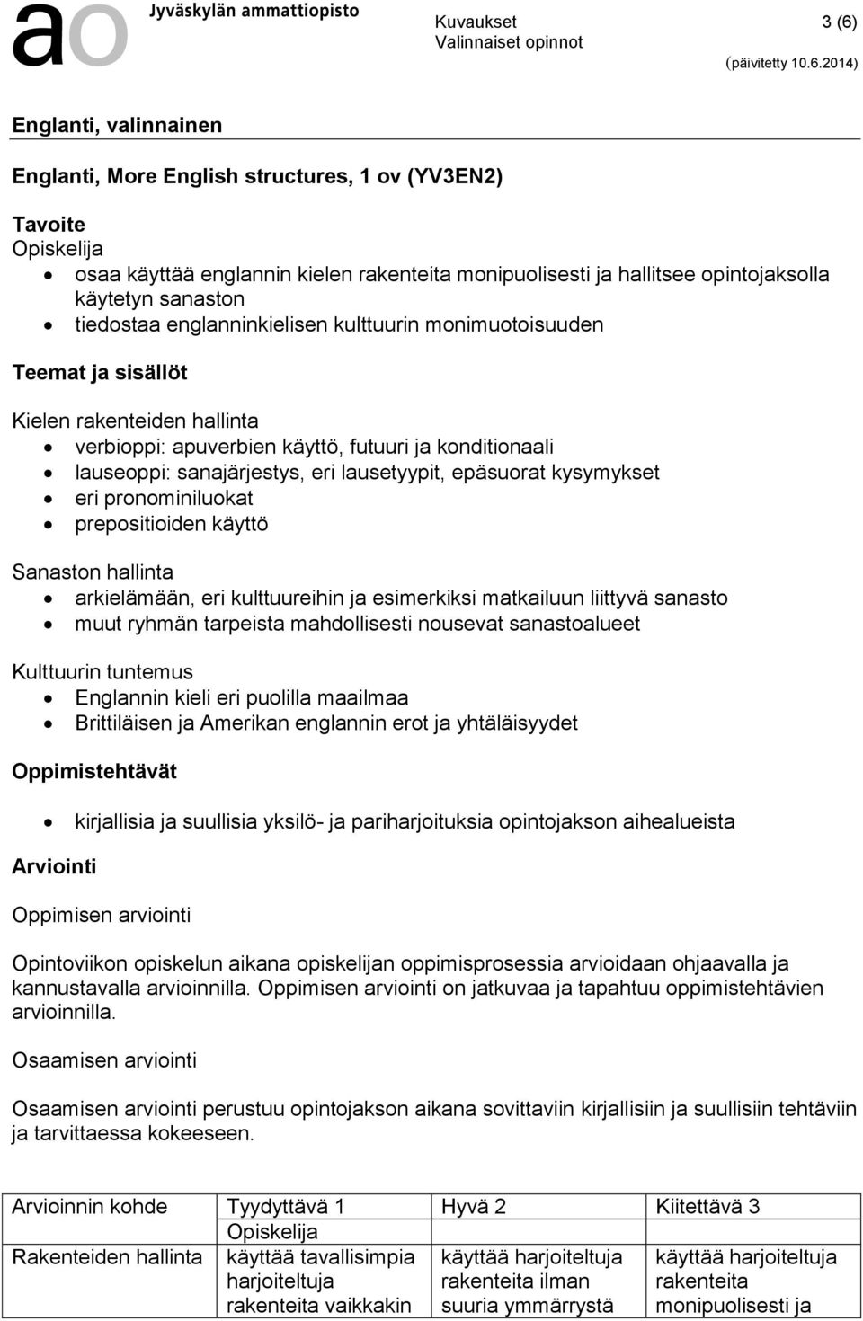 epäsuorat kysymykset eri pronominiluokat prepositioiden käyttö Sanaston hallinta arkielämään, eri kulttuureihin ja esimerkiksi matkailuun liittyvä sanasto muut ryhmän tarpeista mahdollisesti nousevat