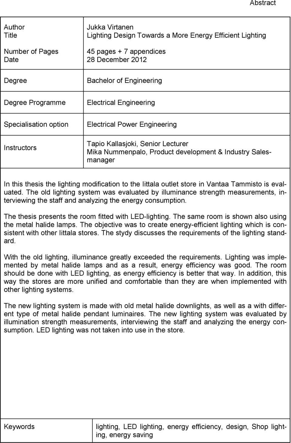 thesis the lighting modification to the Iittala outlet store in Vantaa Tammisto is evaluated.
