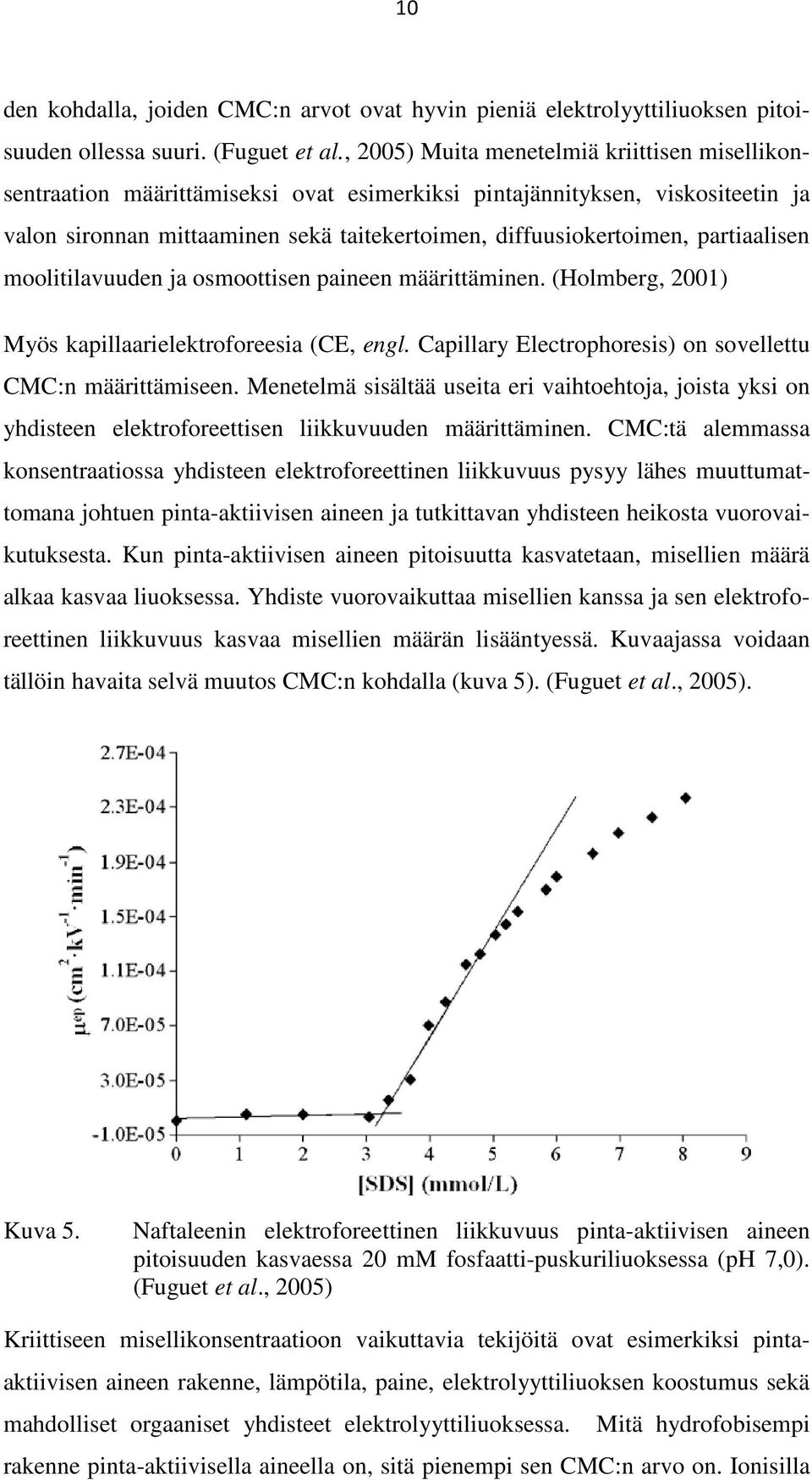 partiaalisen moolitilavuuden ja osmoottisen paineen määrittäminen. (Holmberg, 00) Myös kapillaarielektroforeesia (CE, engl. Capillary Electrophoresis) on sovellettu CMC:n määrittämiseen.