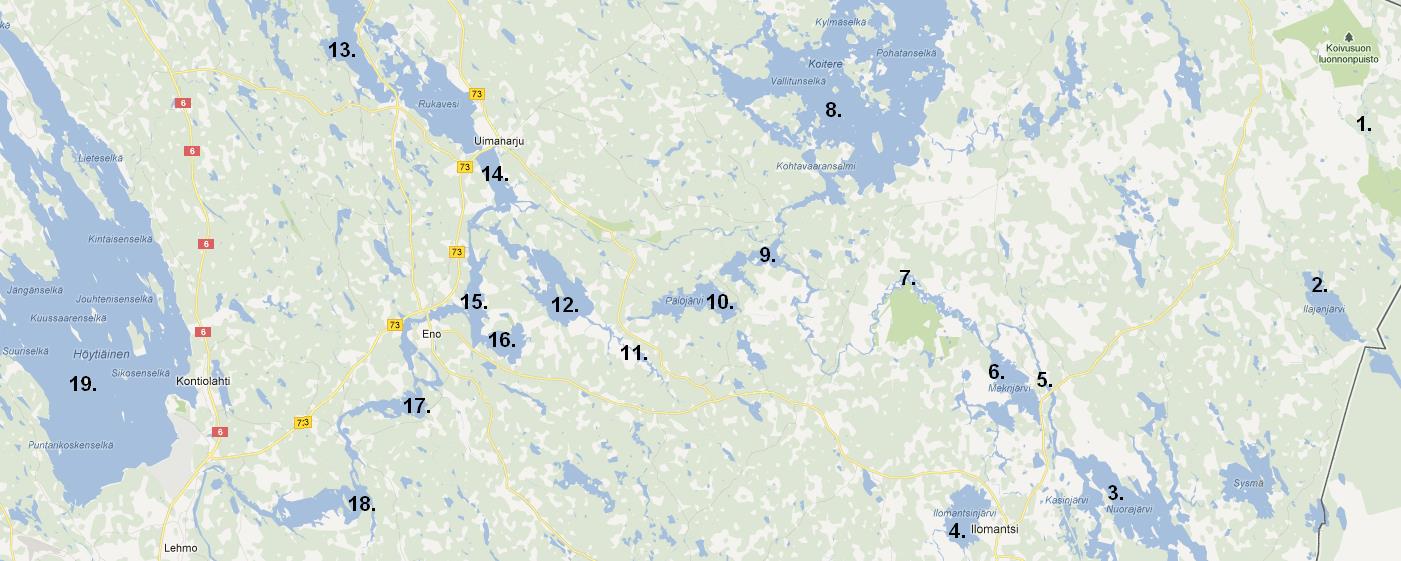 3.2 Tutkimusalue 5 Tutkimusalueeseen kuului vesialueita Ilomantsin, Juuan ja Kontiolahden kunnista ja Joensuun kaupungista