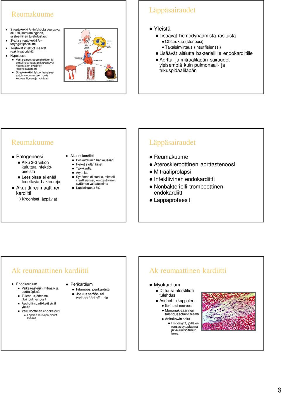 kudosantigeeneja kohtaan Yleistä Lisäävät hemodynaamista rasitusta Obstruktio (stenoosi) Takaisinvirtaus (insuffisienssi) Lisäävät alttiutta bakteriellille endokardiitille Aortta- ja mitraaliläpän