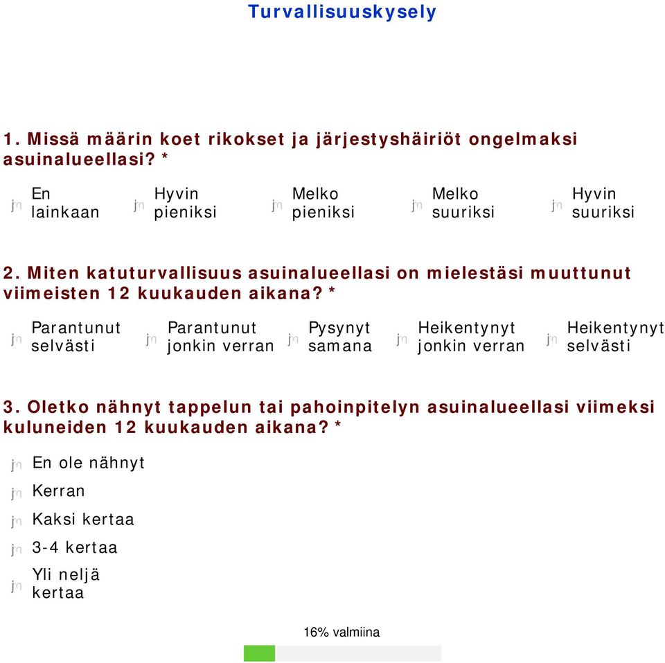 Miten katuturvallisuus asuinalueellasi on mielestäsi muuttunut viimeisten 12 kuukauden aikana?