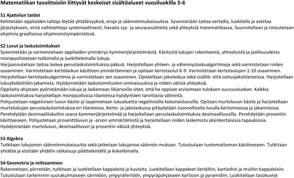 Suunnitellaan ja toteutetaan ohjelmia graafisessa ohjelmointiympäristössä. S2 Luvut ja laskutoimitukset Syvennetään ja varmennetaan oppilaiden ymmärrys kymmenjärjestelmästä.