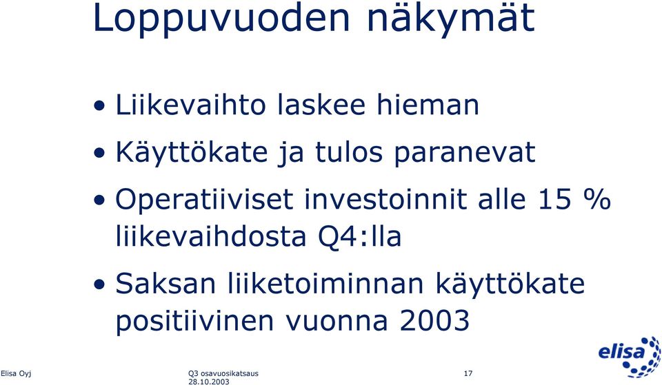 investoinnit alle 15 % liikevaihdosta Q4:lla