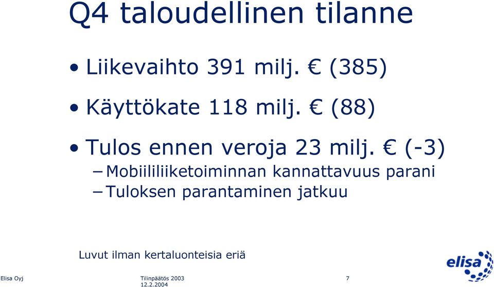 (88) Tulos ennen veroja 23 milj.