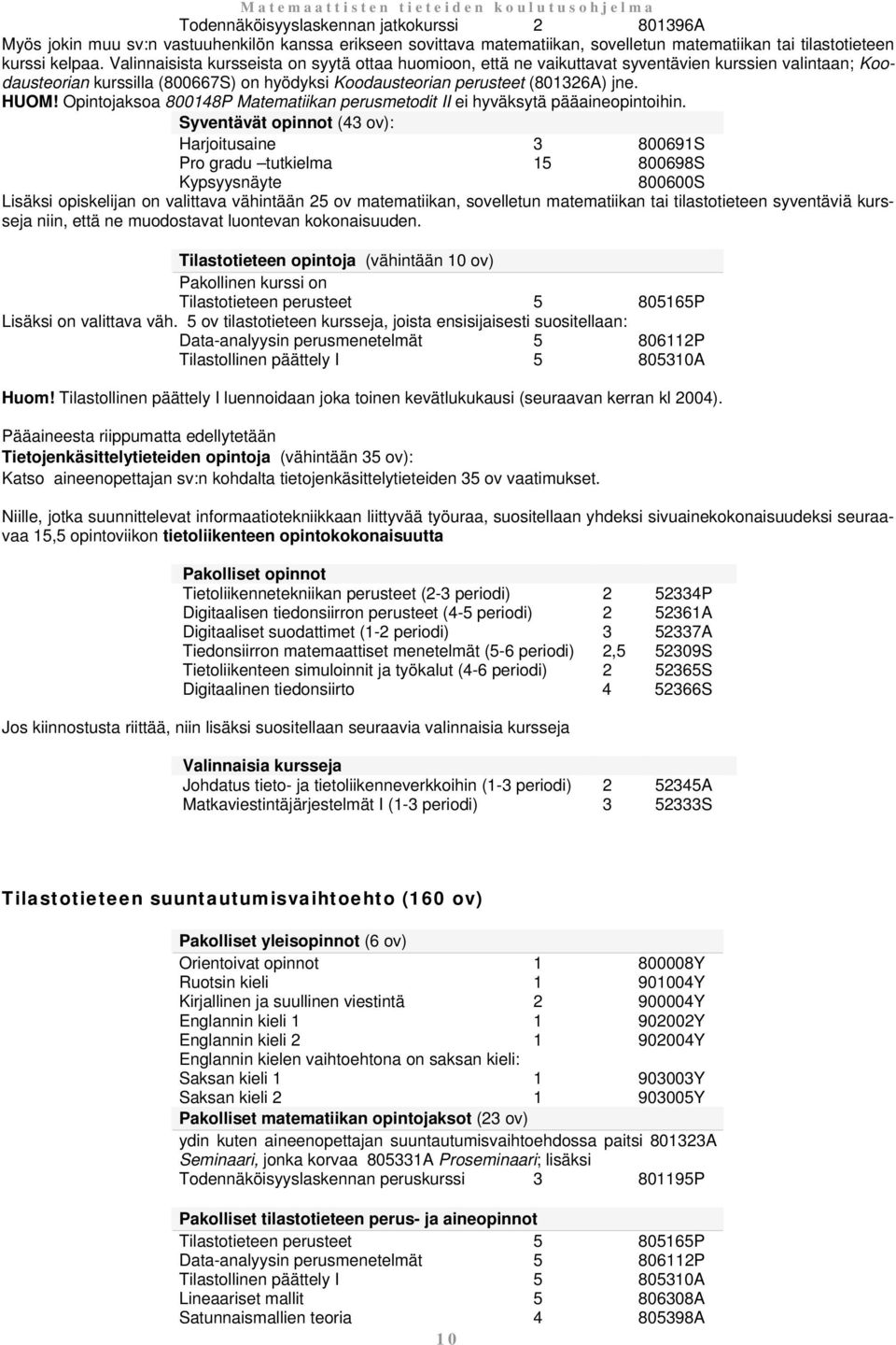 Opintojaksoa 800148P Matematiikan perusmetodit II ei hyväksytä pääaineopintoihin.