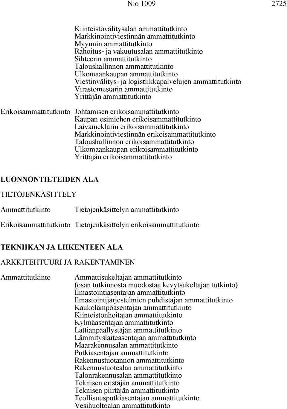 erikoisammattitutkinto Kaupan esimiehen erikoisammattitutkinto Laivameklarin erikoisammattitutkinto Markkinointiviestinnän erikoisammattitutkinto Taloushallinnon erikoisammattitutkinto Ulkomaankaupan