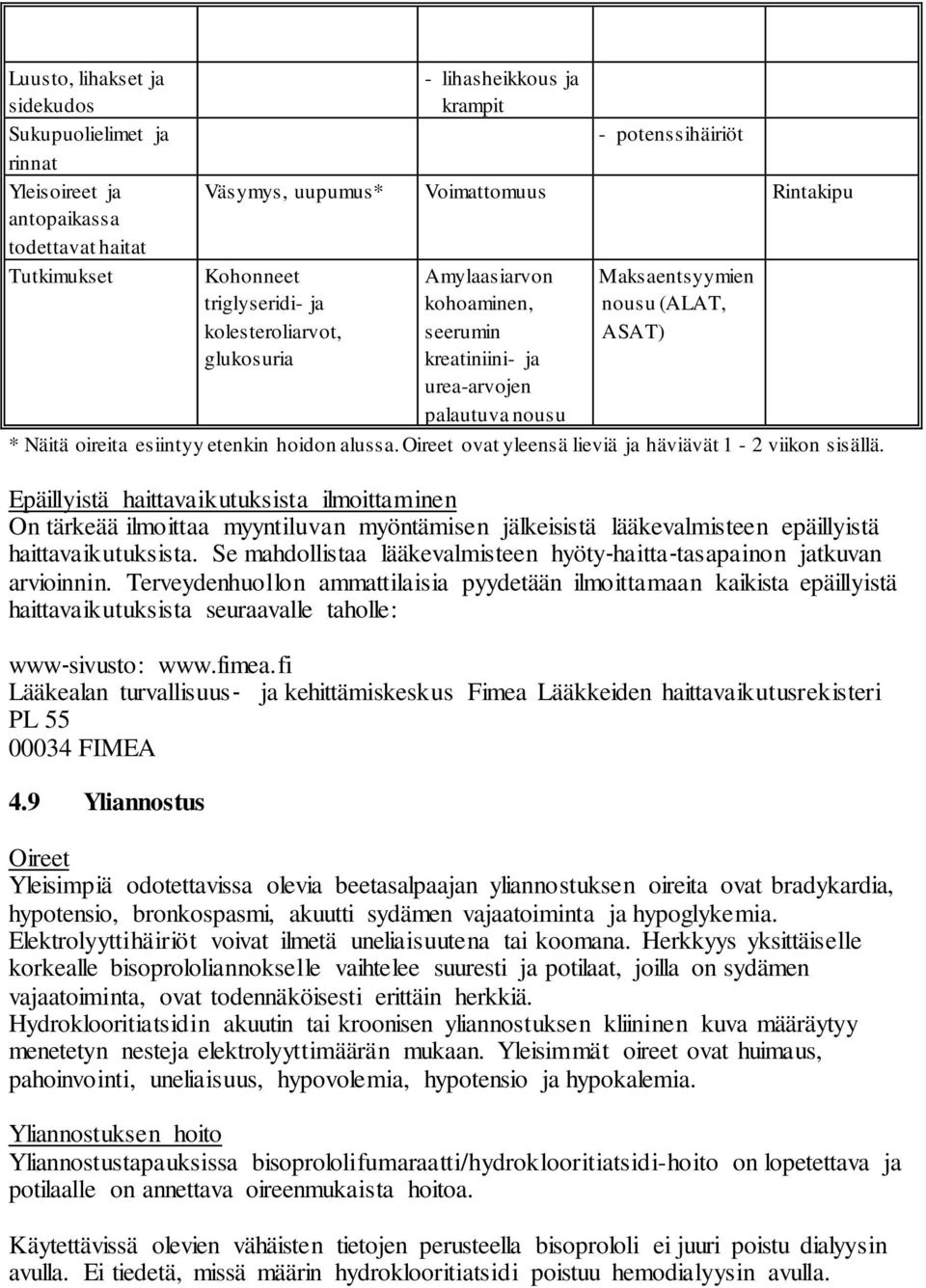 etenkin hoidon alussa. Oireet ovat yleensä lieviä ja häviävät 1-2 viikon sisällä.
