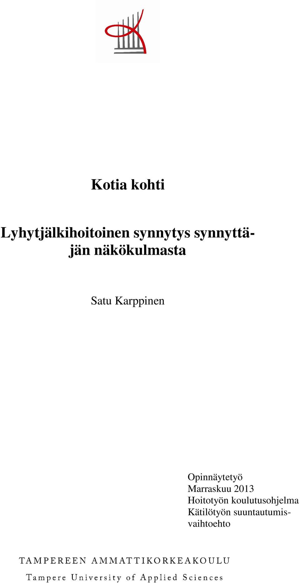 Opinnäytetyö Marraskuu 2013 Hoitotyön