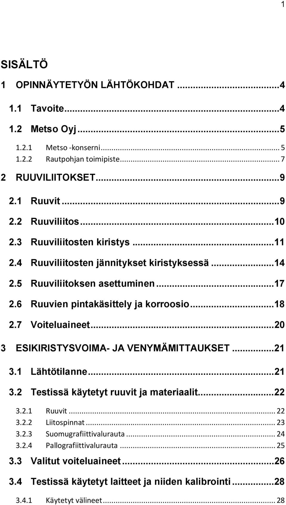 7 Voiteluaineet... 20 3 ESIKIRISTYSVOIMA- JA VENYMÄMITTAUKSET... 21 3.1 Lähtötilanne... 21 3.2 Testissä käytetyt ruuvit ja materiaalit... 22 3.2.1 Ruuvit... 22 3.2.2 Liitospinnat... 23 3.