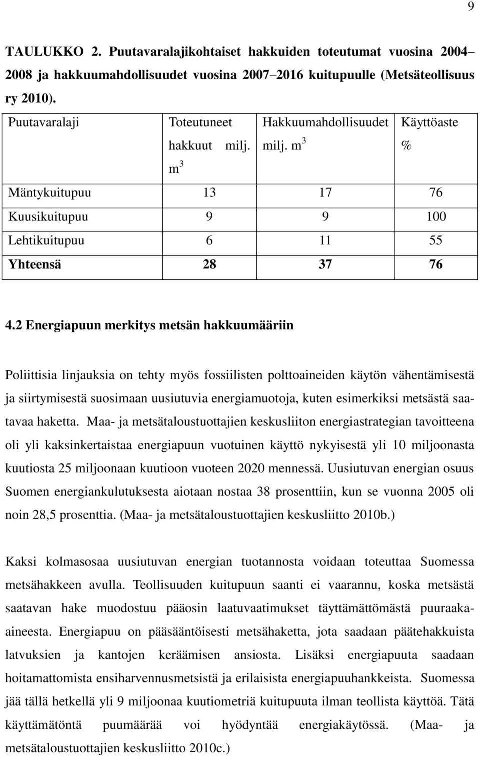 2 Energiapuun merkitys metsän hakkuumääriin Poliittisia linjauksia on tehty myös fossiilisten polttoaineiden käytön vähentämisestä ja siirtymisestä suosimaan uusiutuvia energiamuotoja, kuten