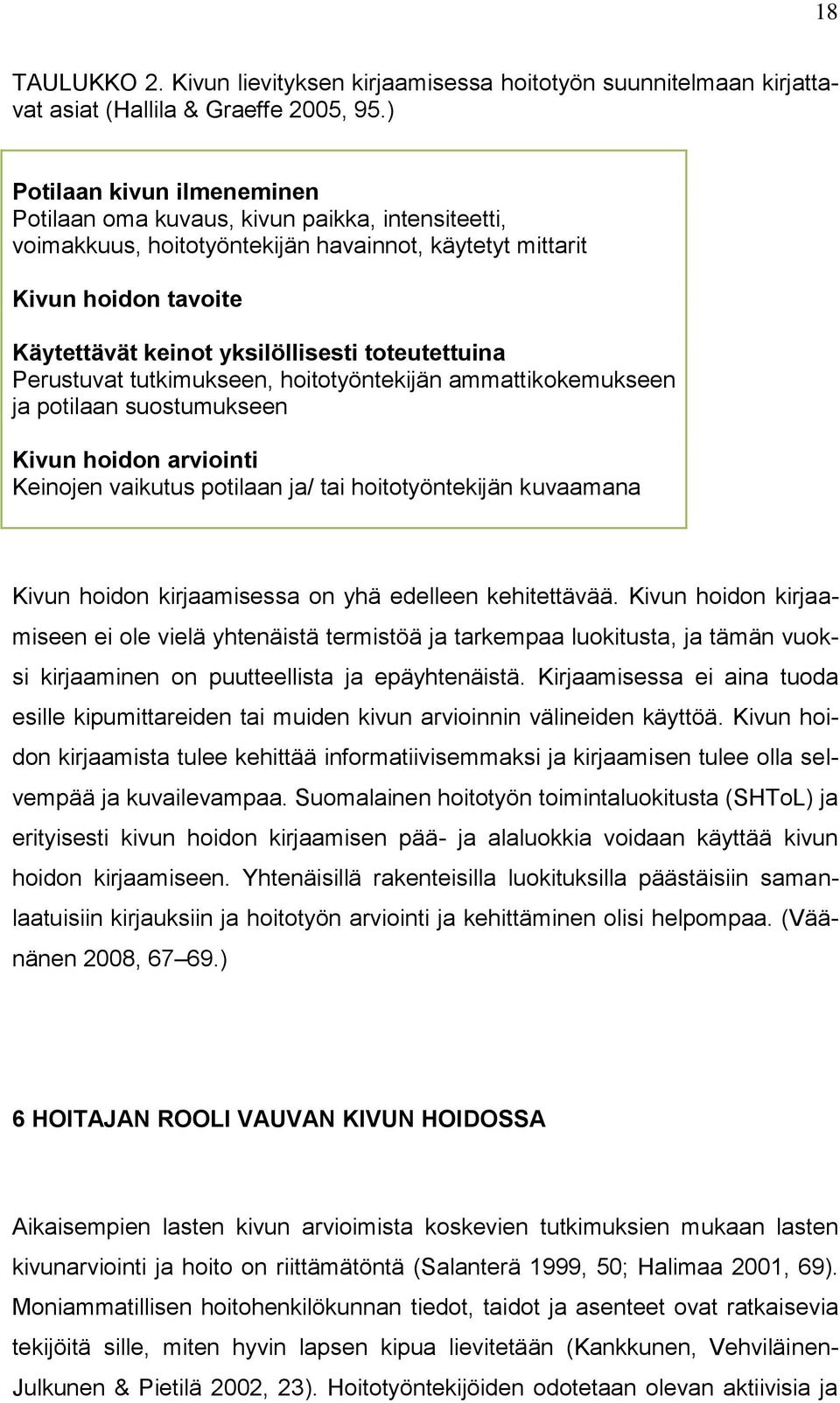 toteutettuina Perustuvat tutkimukseen, hoitotyöntekijän ammattikokemukseen ja potilaan suostumukseen Kivun hoidon arviointi Keinojen vaikutus potilaan ja/ tai hoitotyöntekijän kuvaamana Kivun hoidon