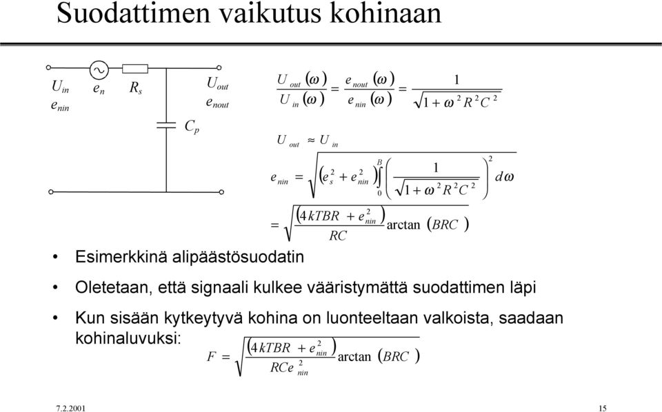 uodattim läpi B 1 ( + i ) d ω 0 1 + ω C ( 4kTB + i ) arcta ( BC ) Ku iää kytkytyvä