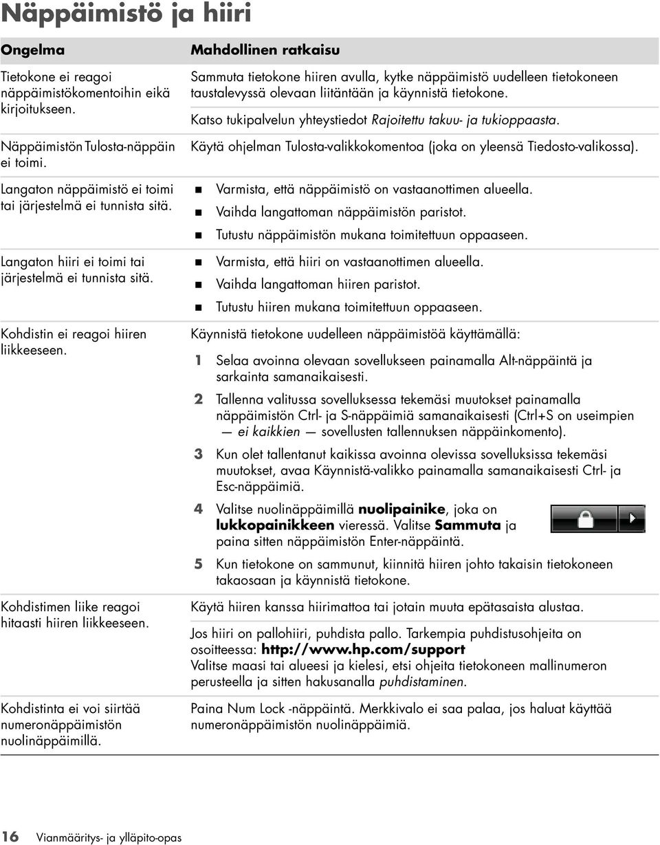 Kohdistinta ei voi siirtää numeronäppäimistön nuolinäppäimillä.
