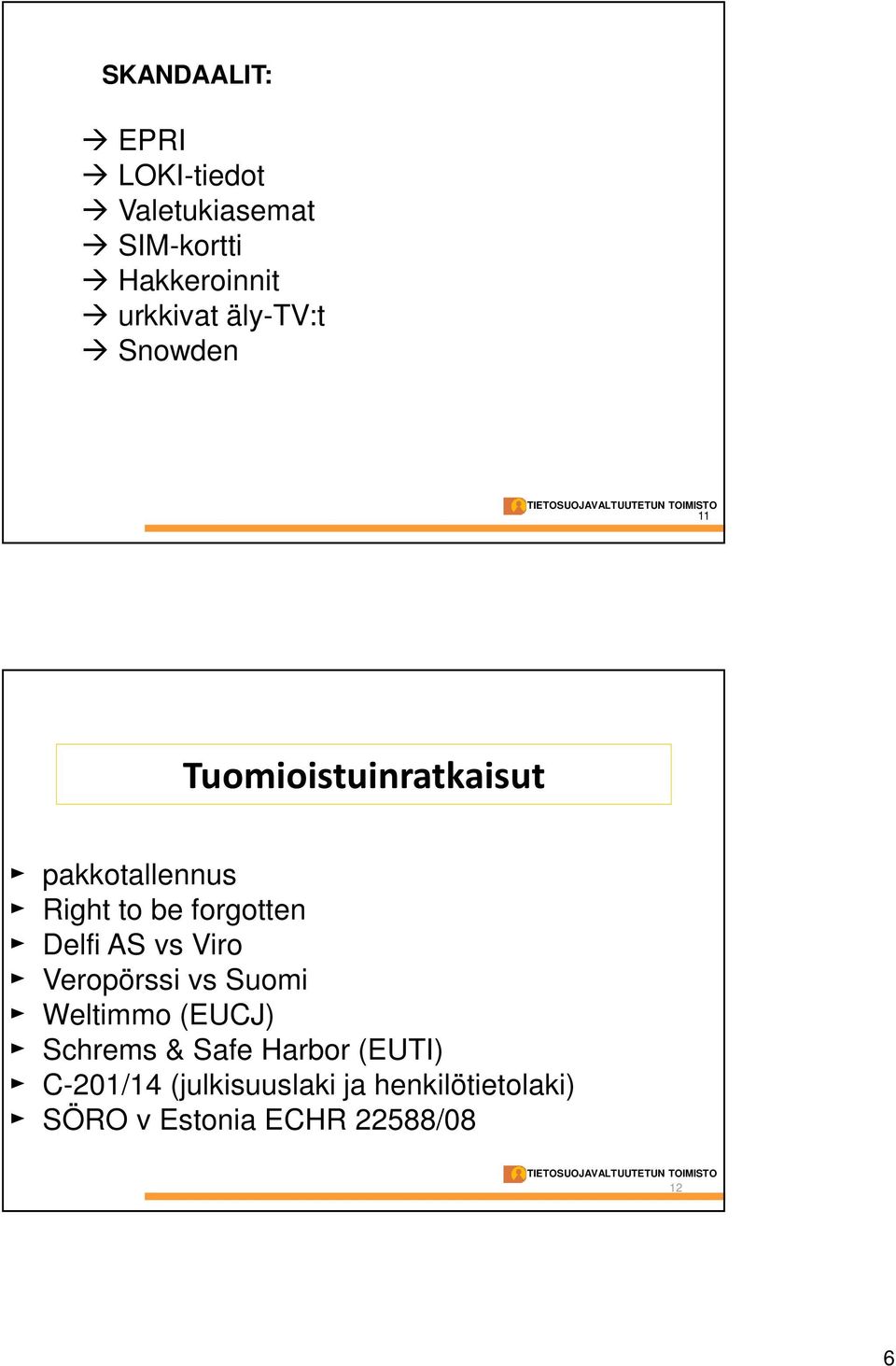 Delfi AS vs Viro Veropörssi vs Suomi Weltimmo (EUCJ) Schrems & Safe Harbor