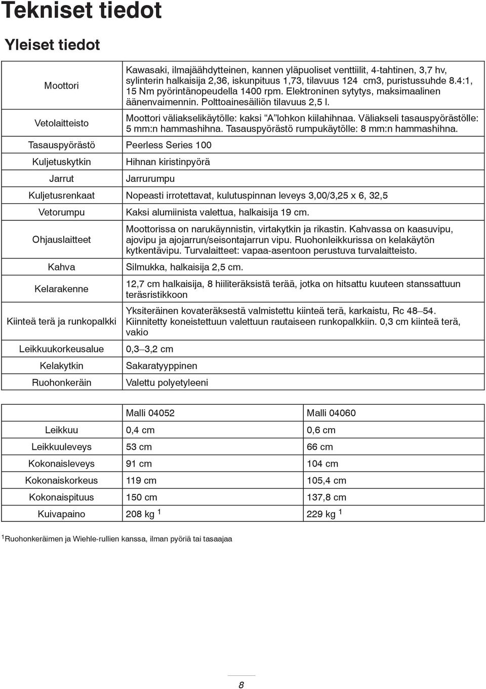 Moottori väliakselikäytölle: kaksi A lohkon kiilahihnaa. Väliakseli tasauspyörästölle: 5 mm:n hammashihna. Tasauspyörästö rumpukäytölle: 8 mm:n hammashihna.