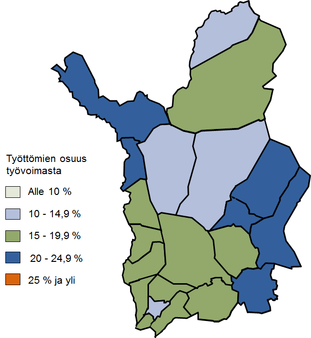 Työttömien osuus työvoimasta kunnittain huhtikuu 2015 Marja